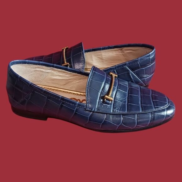Sam Edelman Women Croc- Loafers With Gold Accent Navy Blue 6.5M - Picture 5 of 13